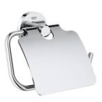 Toilet paper holder with chrome finish and modern design